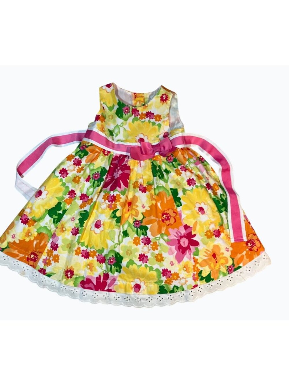 George Girls Floral Sleeveless Dress With Bow Multicolor 100% Cotton Size 3T